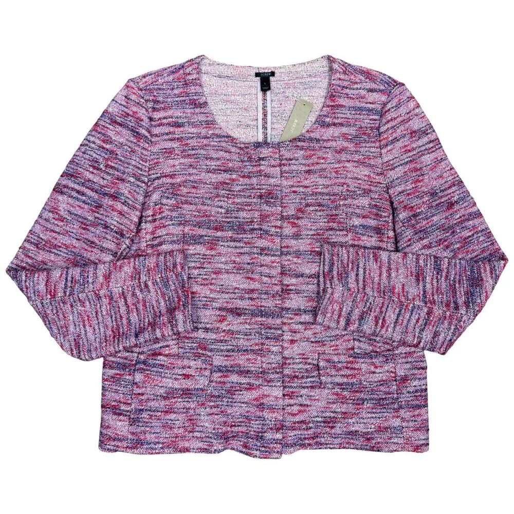 J. CREW Women's‎ NWT Knit Micro Tweed Jacket in Poppy Zip | Size L